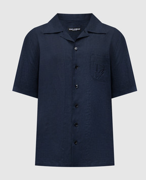 Dolce&Gabbana Blue linen shirt with logo embroidery G5JH9ZFU4LG