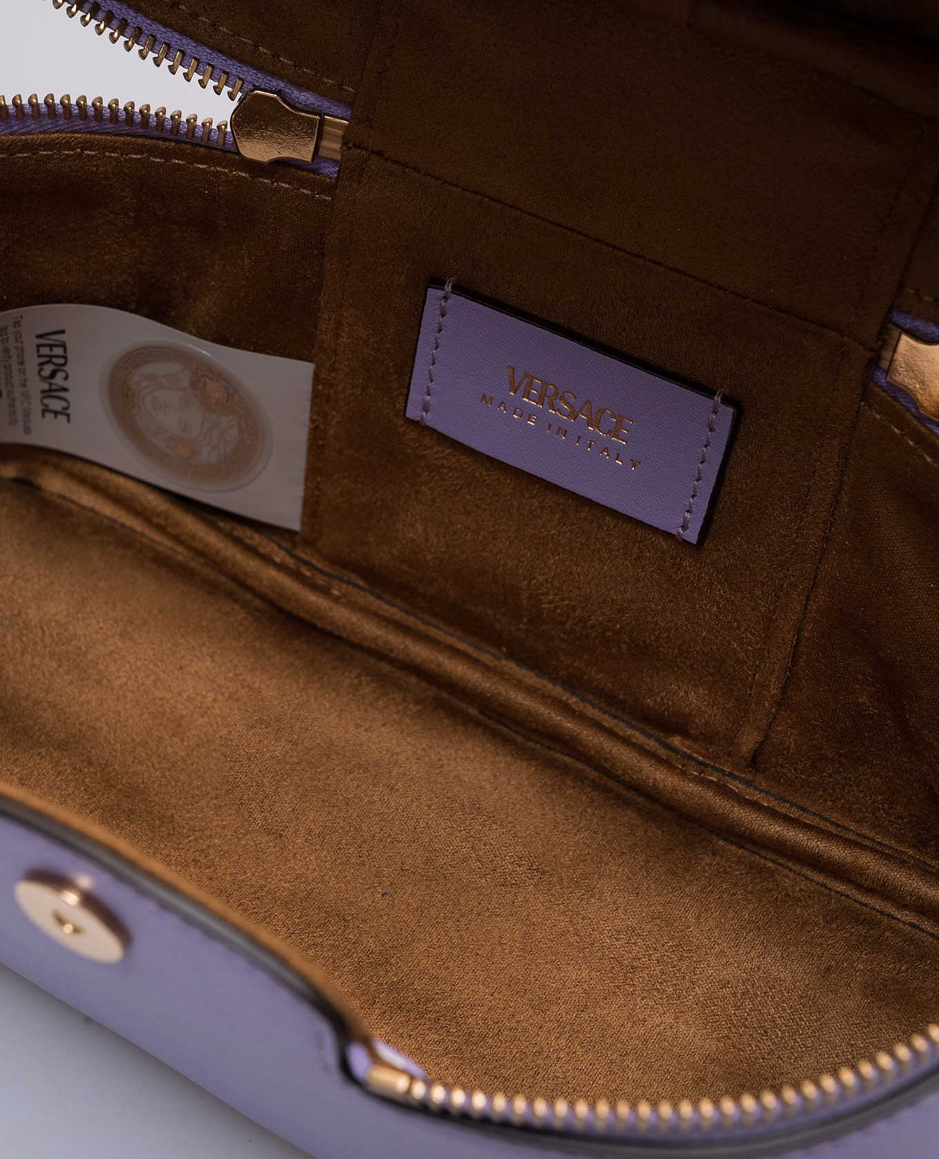 Purple Leather Tag Vanity Bag Versace 4