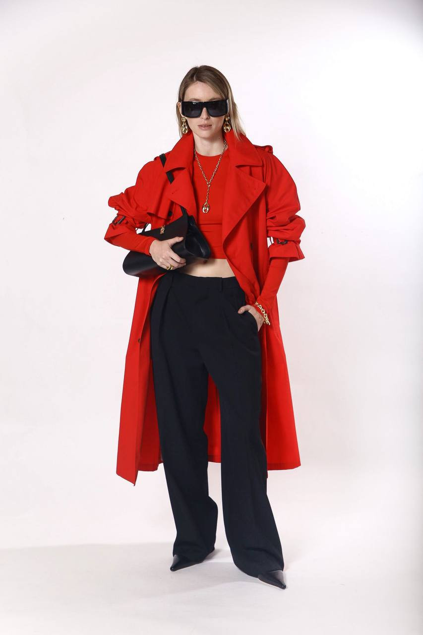 

Red double-breasted trench coat WARDROBE.NYC