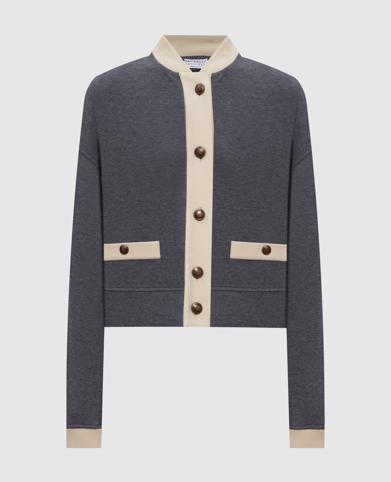 Grey cardigan with contrast trim Brunello Cucinelli