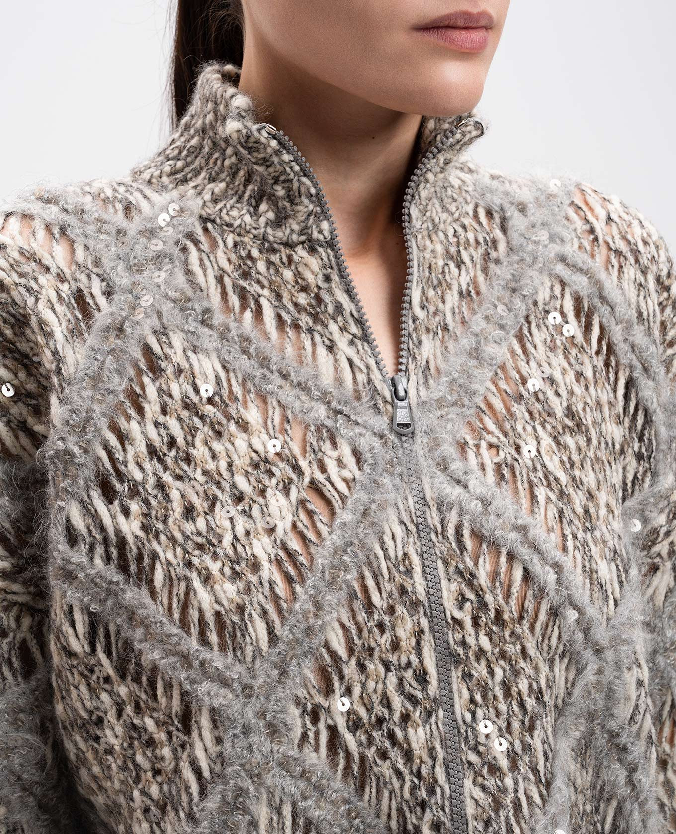 Beige openwork alpaca wool cardigan with sequins Brunello Cucinelli 5