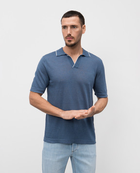 Cashmere&Whiskey Blue polo with linen and cashmere MU9742312455R