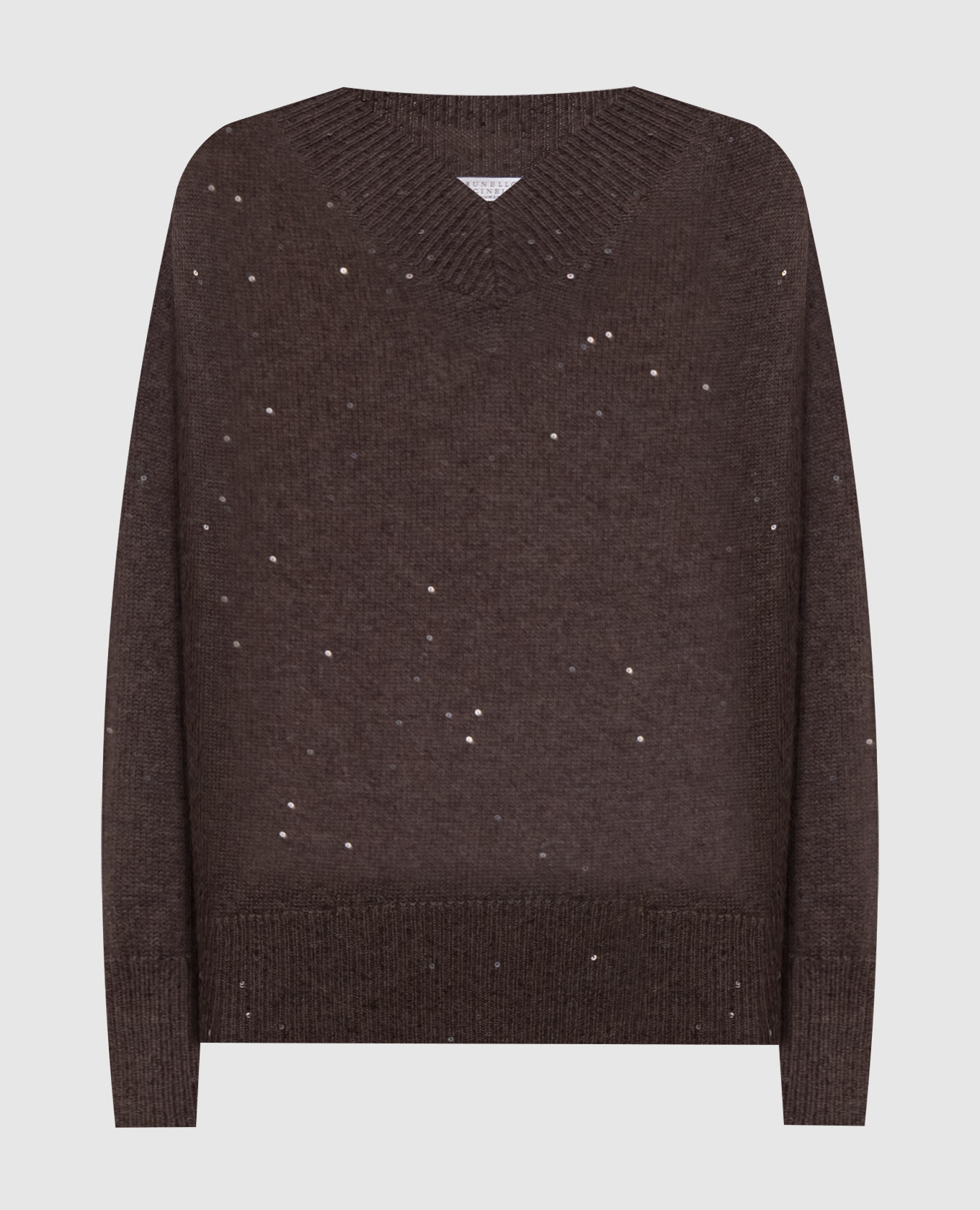 Brown cashmere and silk pullover with sequins Brunello Cucinelli