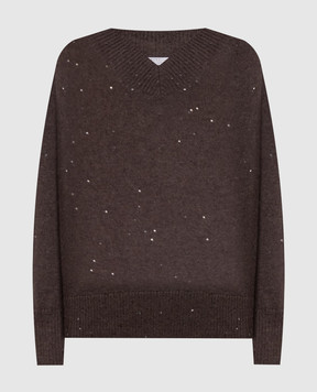 Brunello Cucinelli Brown cashmere and silk pullover with sequins M73539922