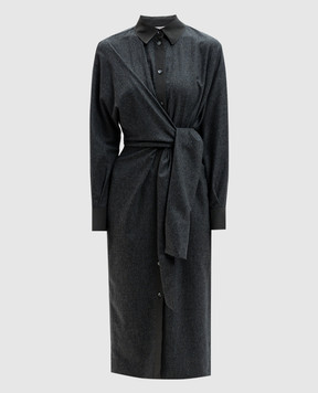 Agnona Gray wool and cashmere shirt dress with metallic logo TR0804YUW035