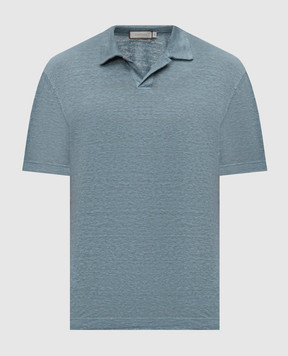 Canali Blue linen polo shirt MJ02244T0870