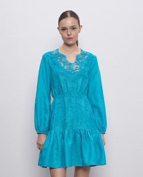 Ermanno Scervino Blue linen dress with lace D464Q627NZB