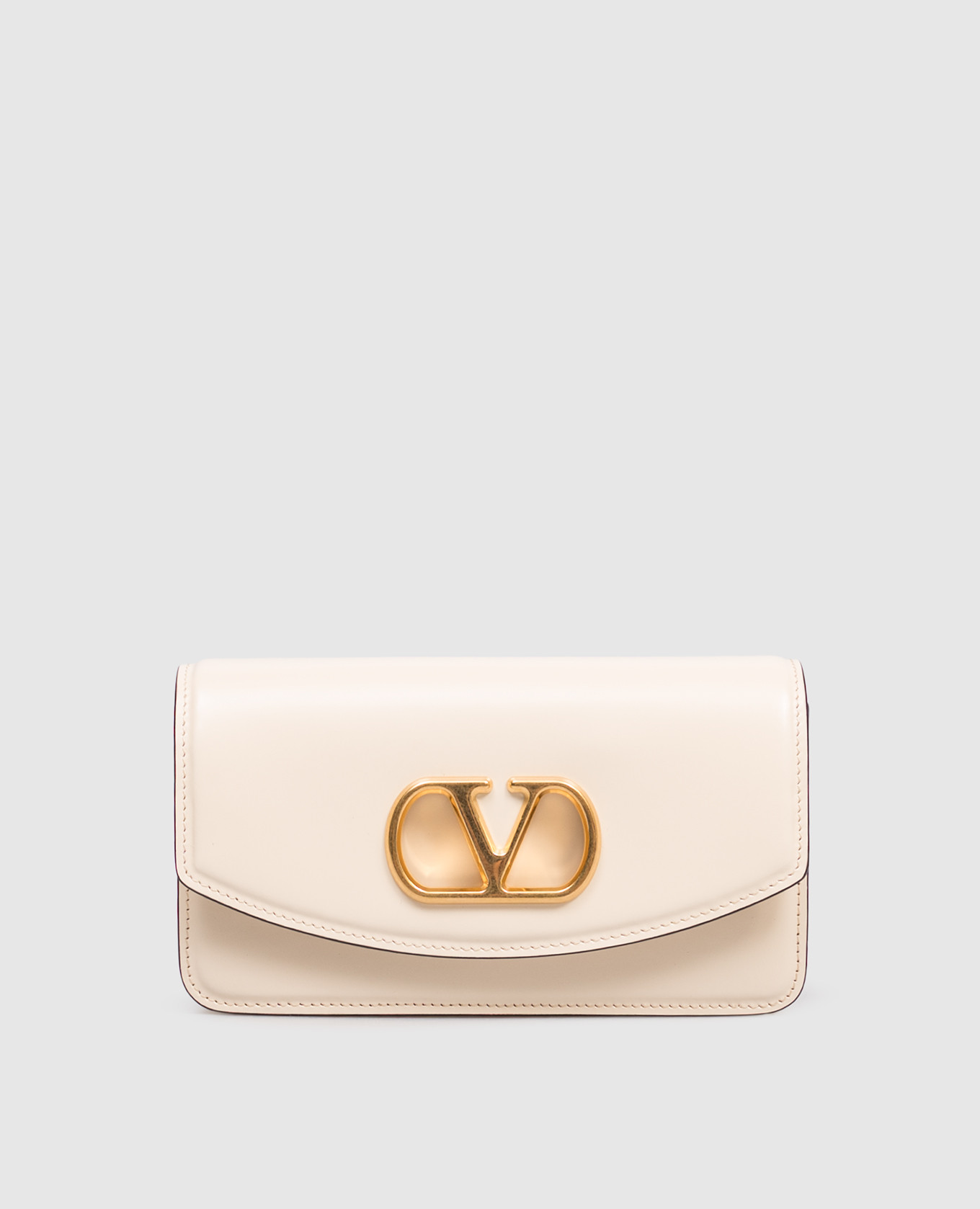 Beige leather Vain clutch with emblem Valentino
