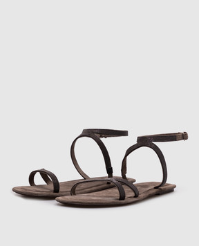 Brunello Cucinelli Gray suede sandals with monil chain MZSFC2889