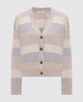 Peserico Beige striped wool, silk and cashmere cardigan A99368F129233B