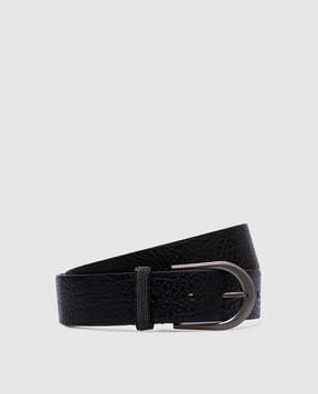 Brunello Cucinelli Black leather belt with monil chain M0JUMC31G