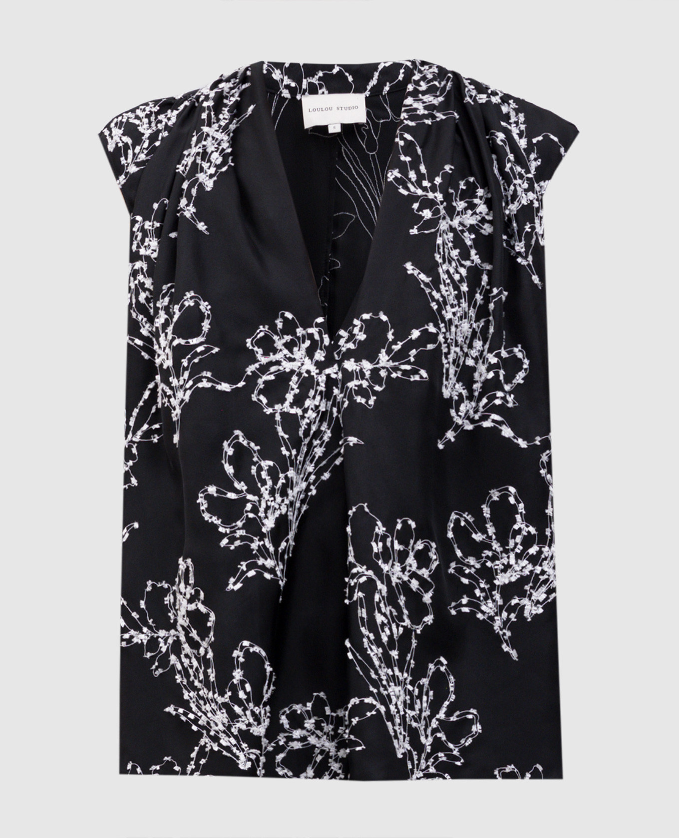 

ASEL black silk blouse with floral embroidery Lou Lou Studio