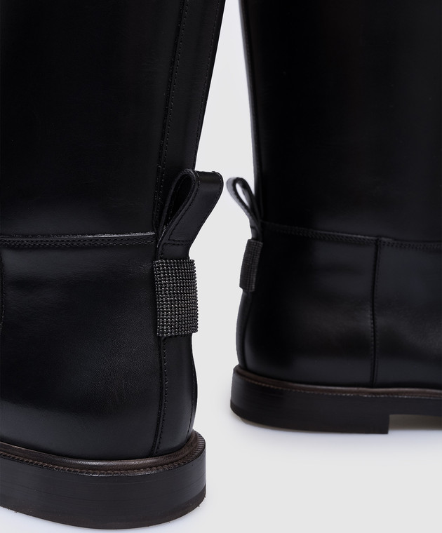 BRUNELLO CUCINELLI モニーレブラック Brunello Cucinelli - Black leather boots with monil chain