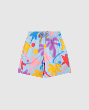 Palm Angels Children's blue printed swim shorts PBFD001F25FAB001