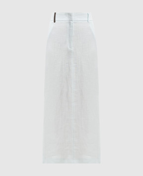 Peserico Blue linen skirt with slits P0514302606