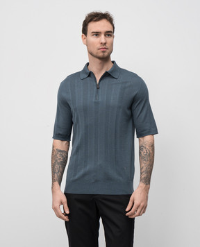 ISAIA Grey wool, silk and cashmere polo shirt with logo emblem MG8348Y0503