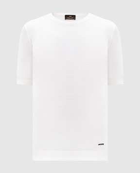 Enrico Mandelli White silk T-shirt with metal logo plate 1K042A5674