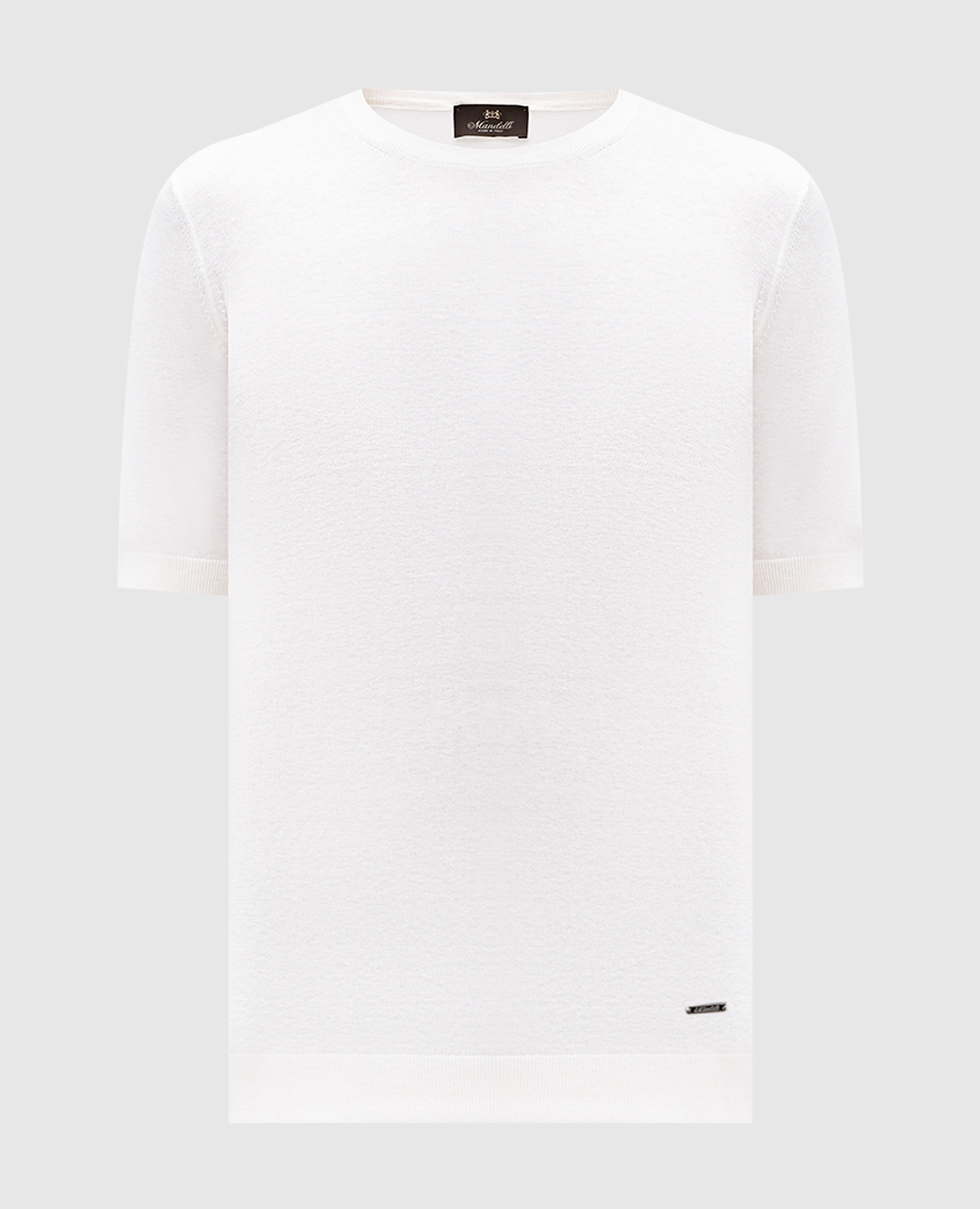 

White silk T-shirt with metal logo plate Enrico Mandelli