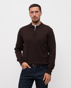Cashmere&Whiskey Brown merino wool polo shirt 94394Z