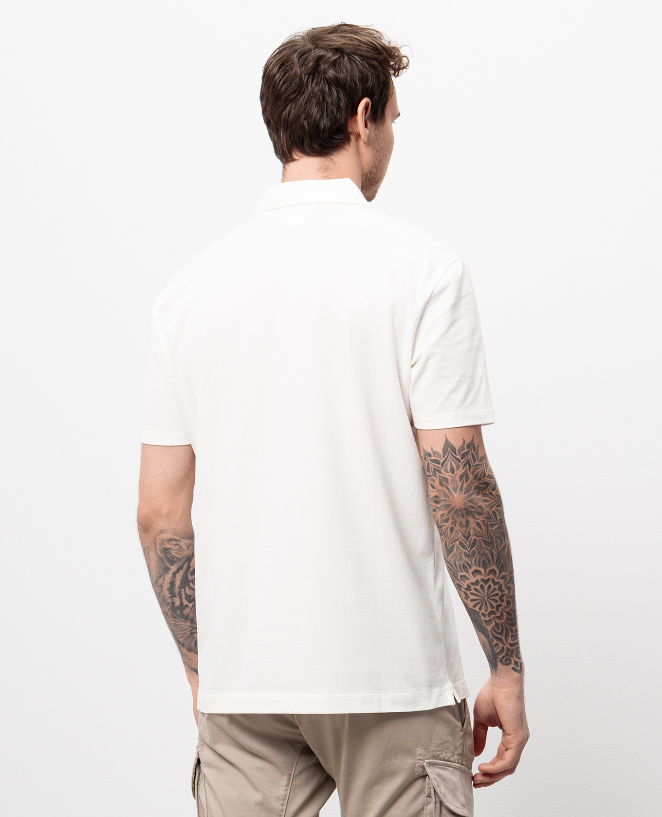 

White polo shirt with logo patch C.P. Company