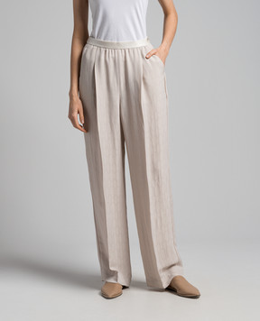 Agnona Beige pants with silk logo print T70608YJ5004