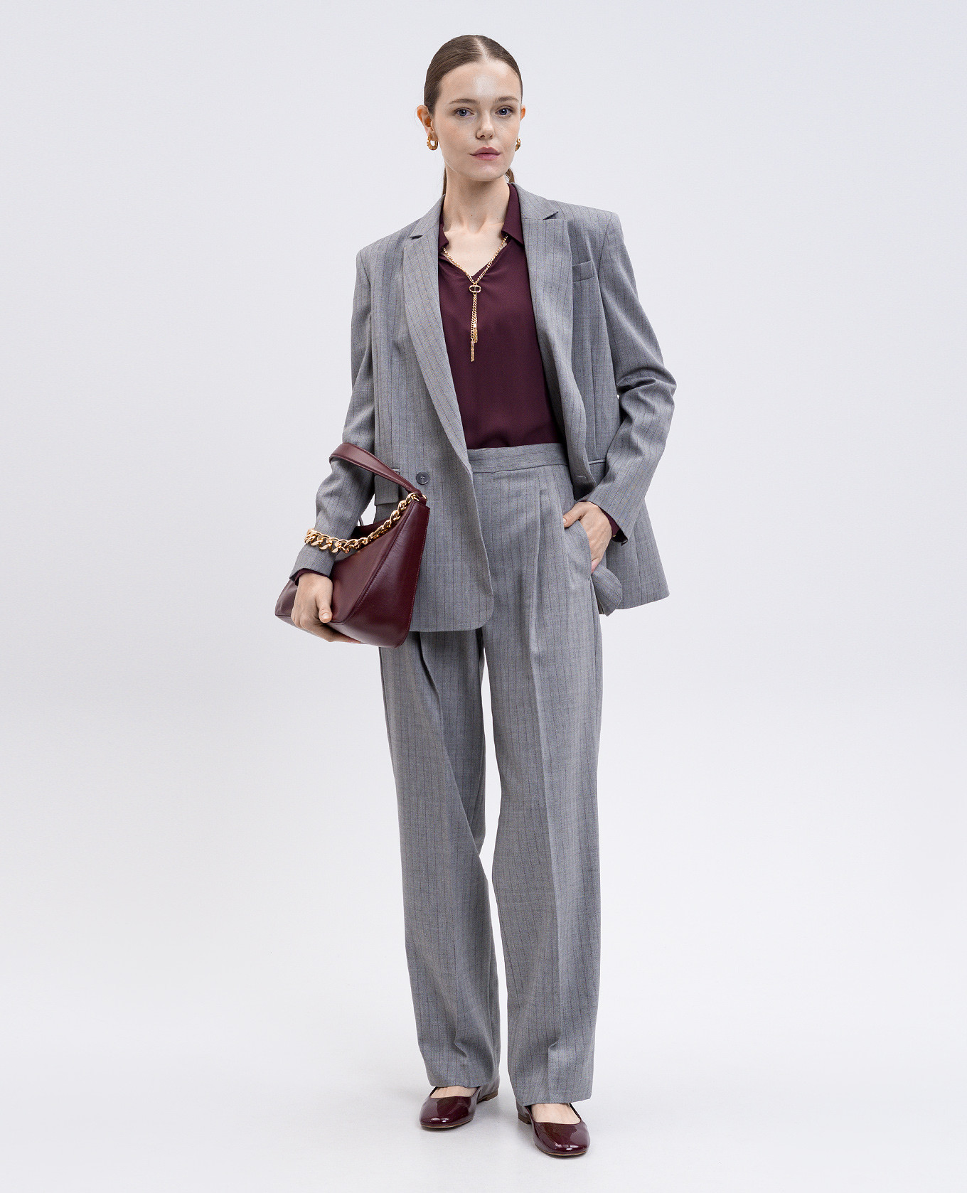 

Gray double-breasted jacket with patterned wool Twinset, Grey