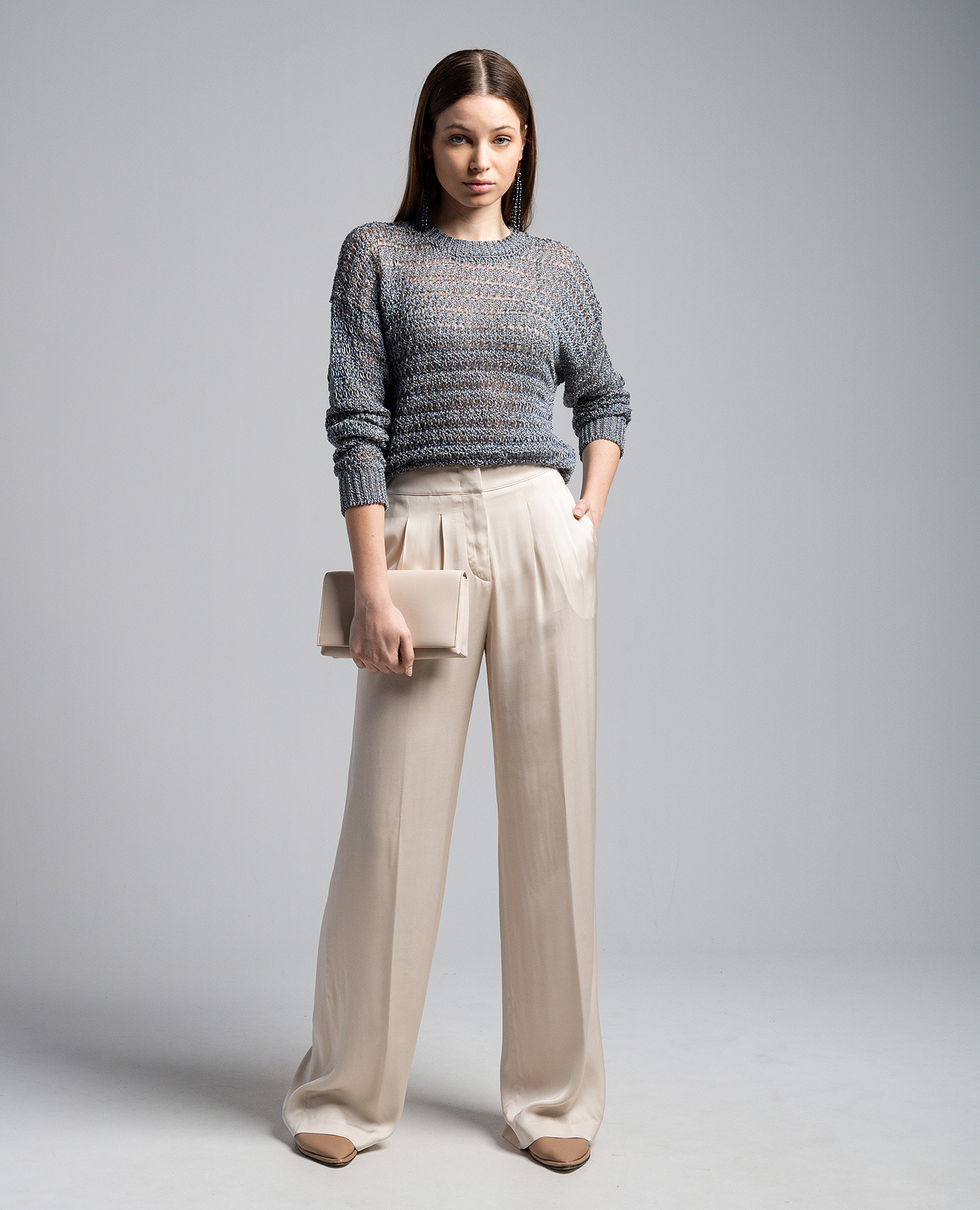 

Gray openwork jumper with linen Peserico, Grey