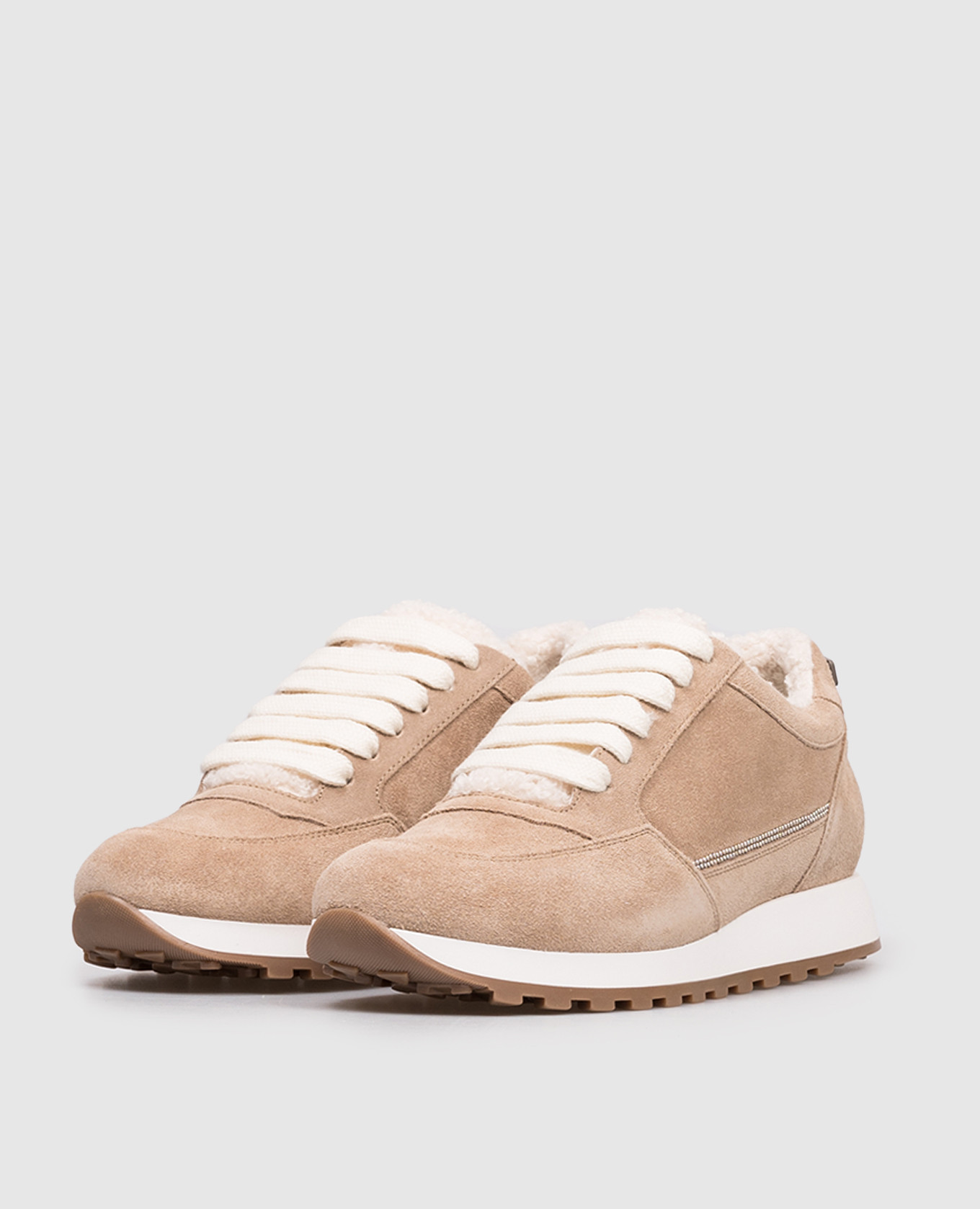 

Beige suede sneakers with fur Peserico