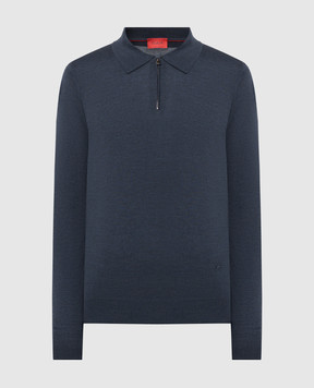 ISAIA Blue melange wool polo with logo embroidery MG8020YP005