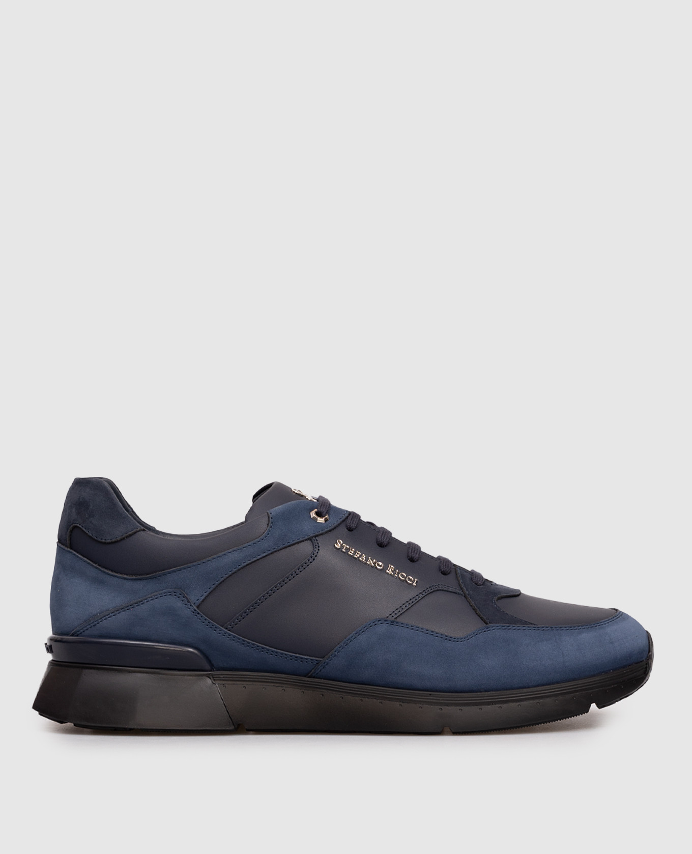 Blue leather sneakers with logo Stefano Ricci