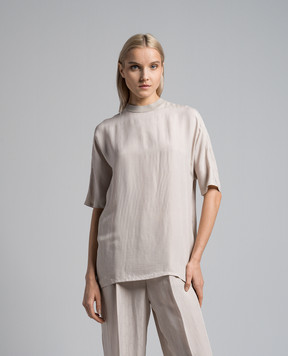 Agnona Beige t-shirt with silk in logo print TT0507YJ5004
