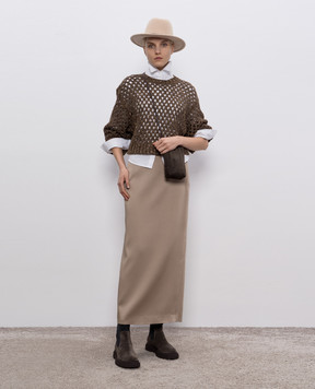 Brunello Cucinelli Khaki openwork sweater with sequins MEA338200P