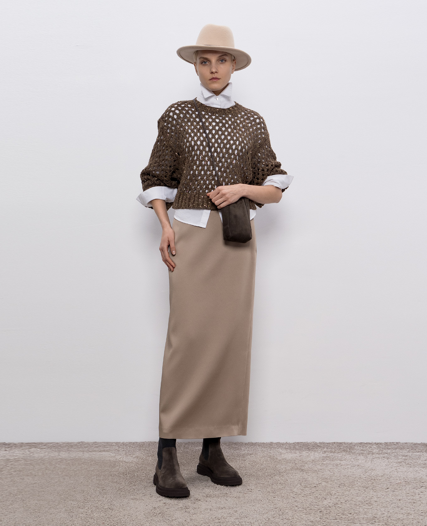 

Khaki openwork sweater with sequins Brunello Cucinelli