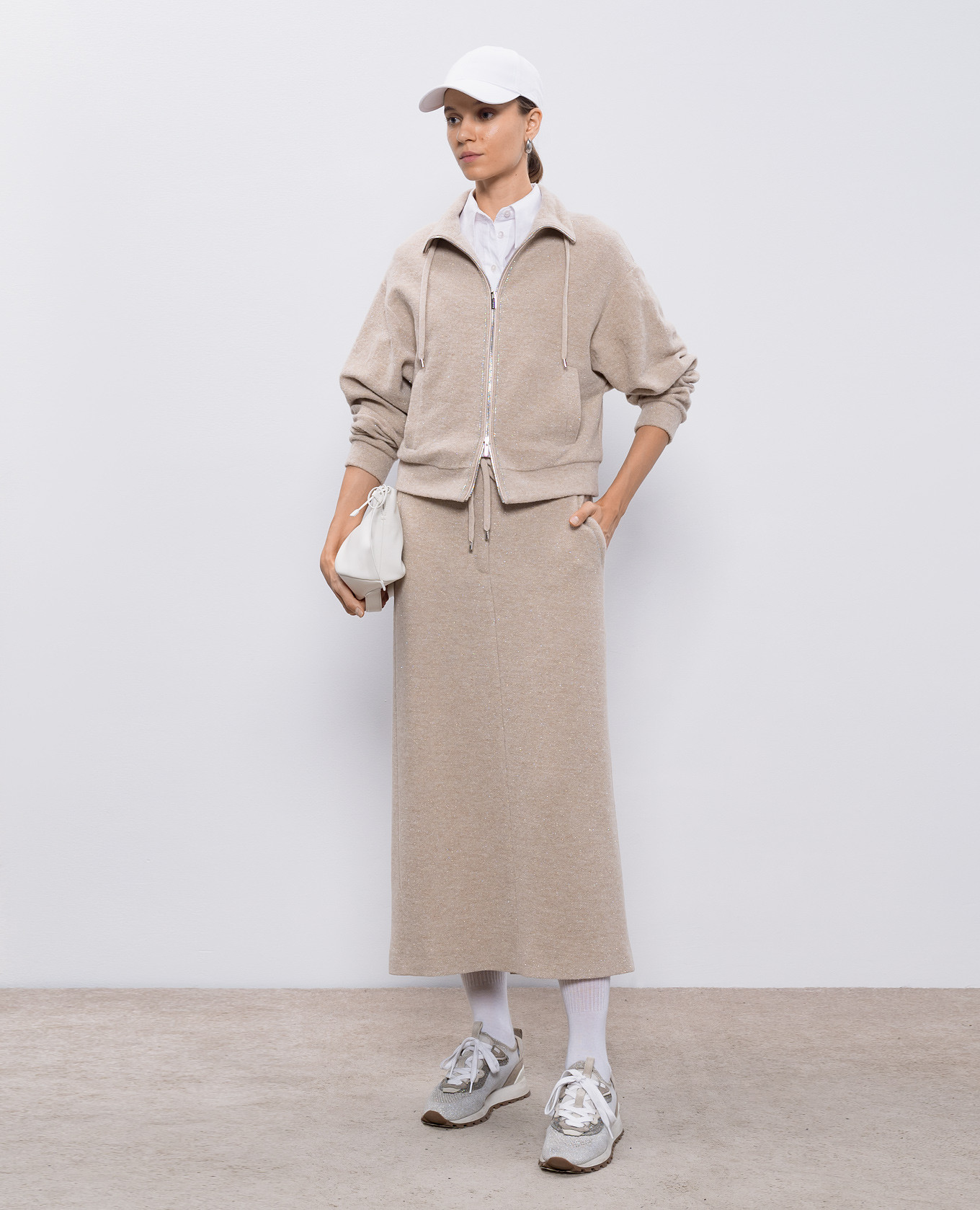 

Beige midi skirt with wool and lurex Peserico