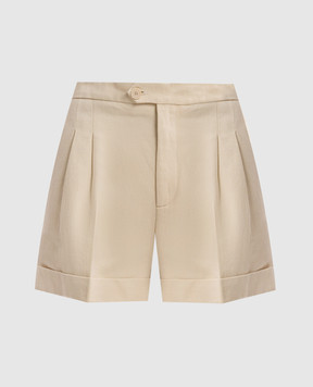 Twinset Beige linen shorts with logo emblem 251TP2764