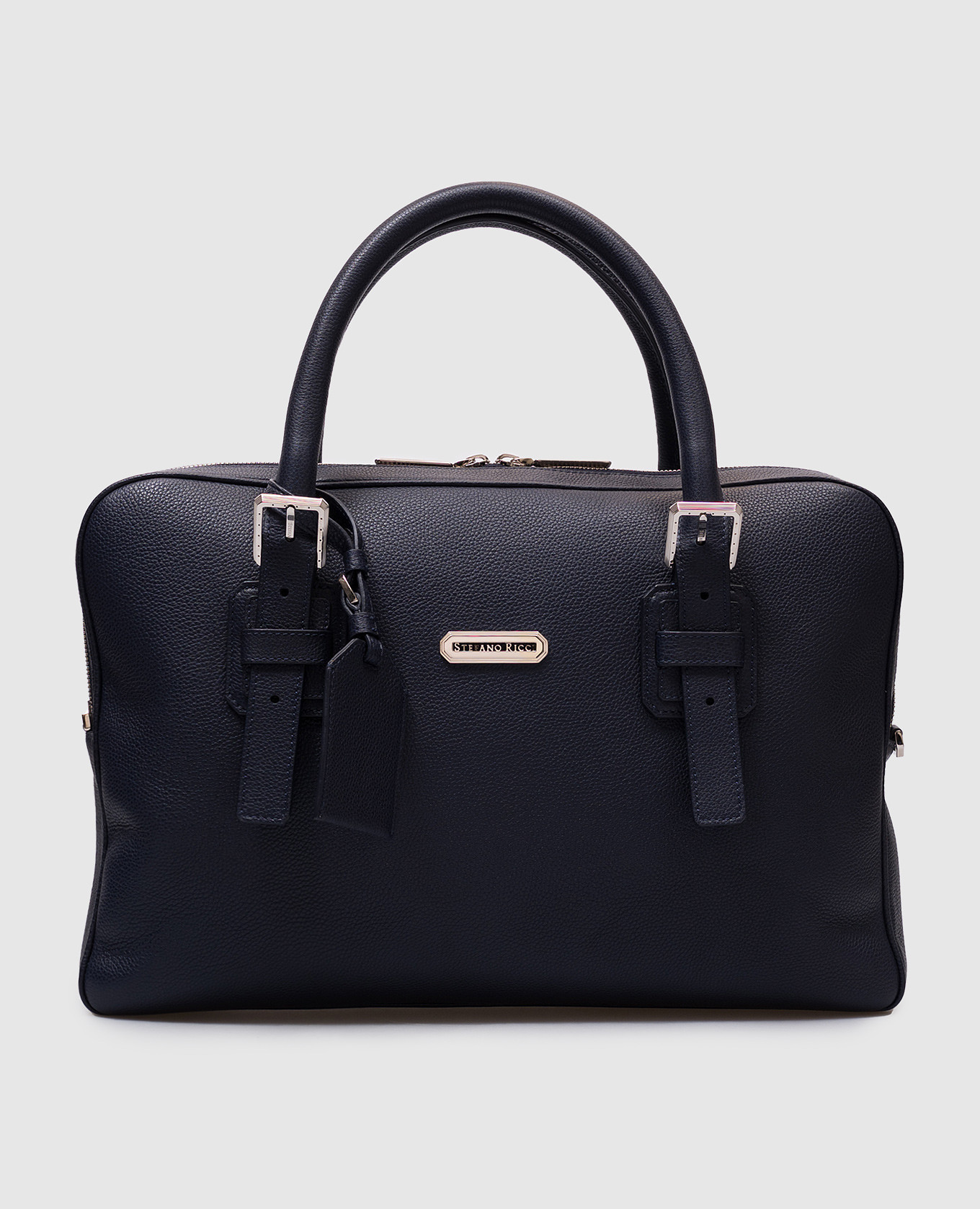 

Blue leather briefcase with monogram logo Stefano Ricci