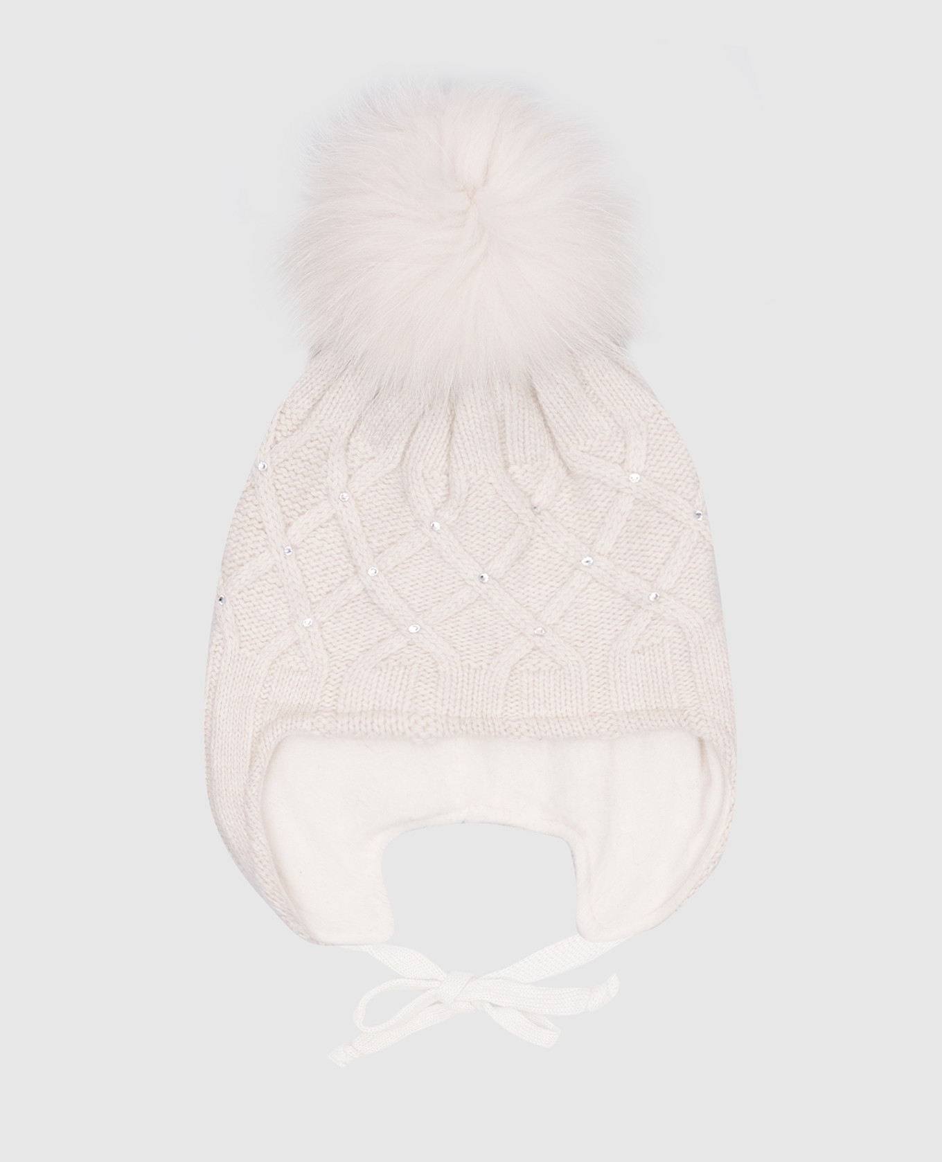 

Children's beige wool and cashmere hat with fur and crystals Il Trenino, Бежевый