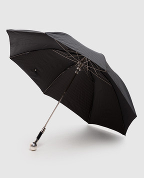 Pasotti Black folding umbrella in a pattern with a handle in the form of a golf ball OMITUO64SBLUES59732
