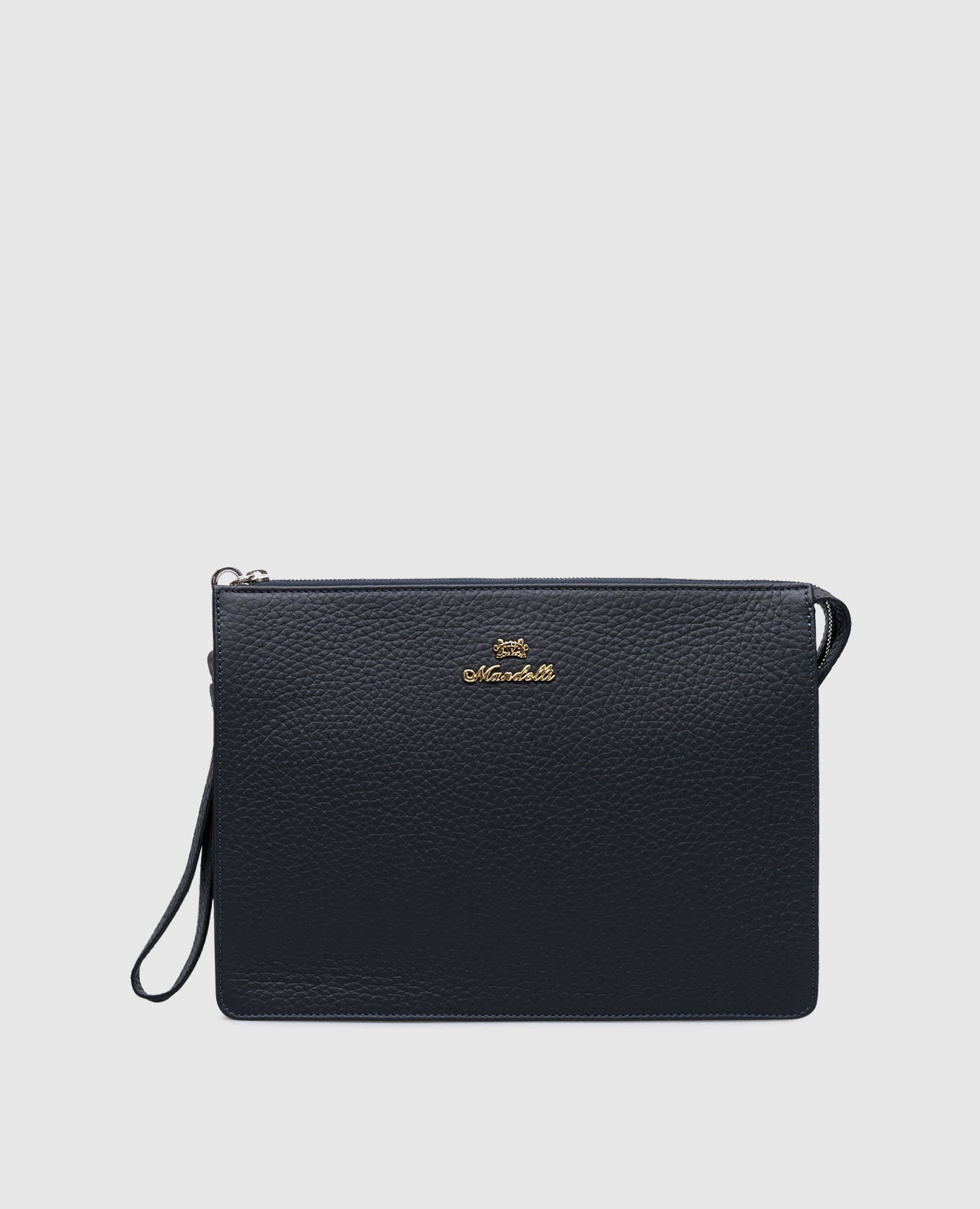 

Blue leather clutch with logo Enrico Mandelli, Синий