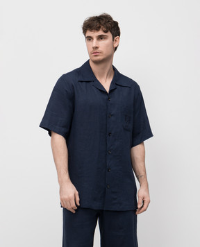 Dolce&Gabbana Blue linen shirt with logo embroidery G5JH9ZFU4LG