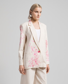 Twinset Beige jacket with linen in a floral print 241AQ2060