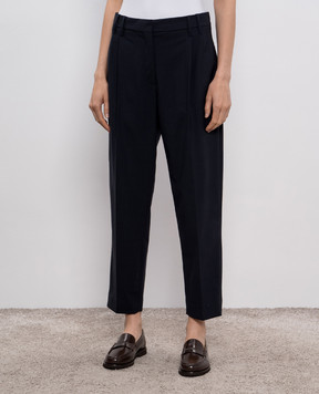 Brunello Cucinelli Blue wool pants with monil chain MPW07P8308