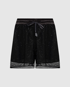 Peserico Black openwork shorts with silk and sequins E041220440A