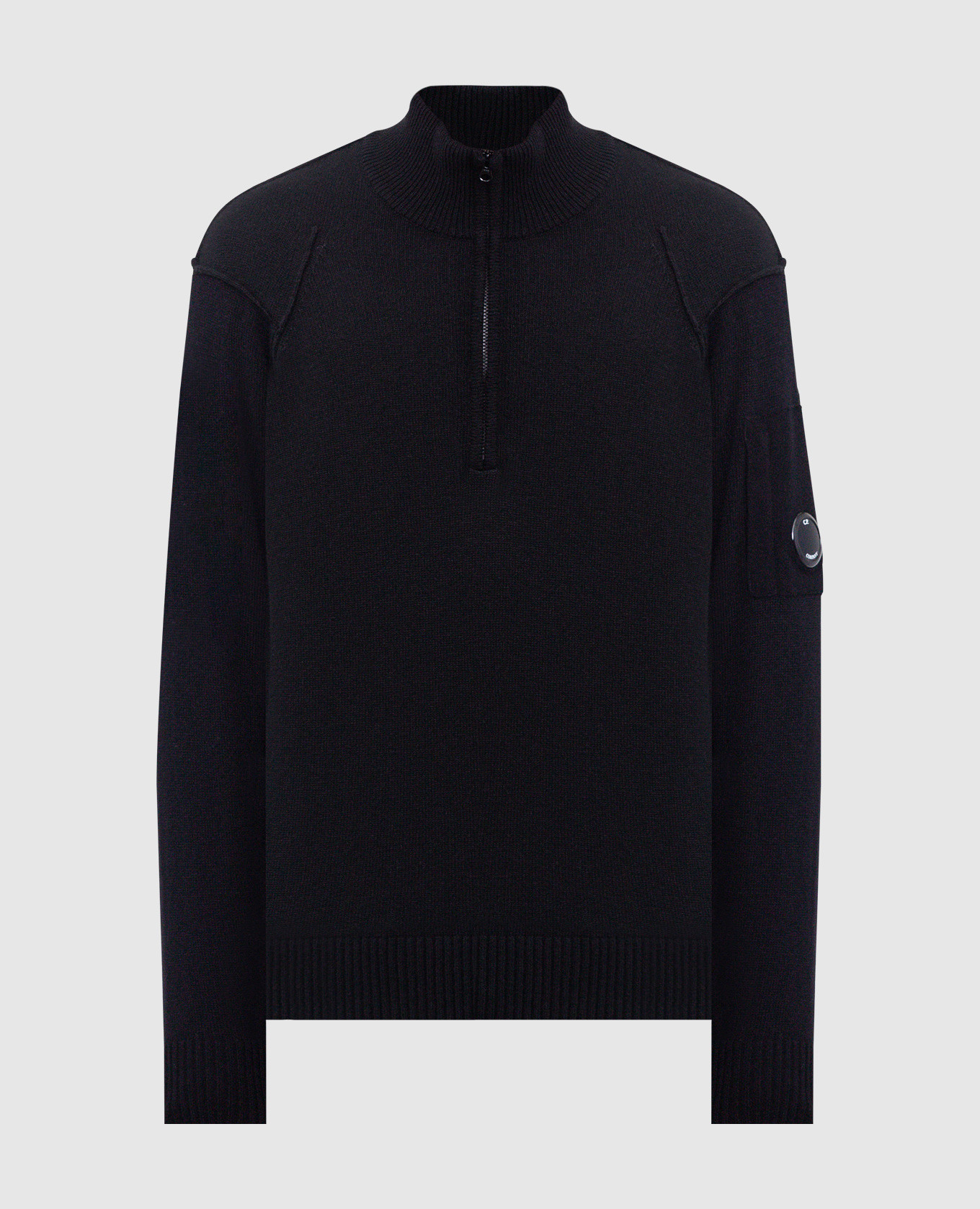 Black wool sweater with logo patch c.p. company