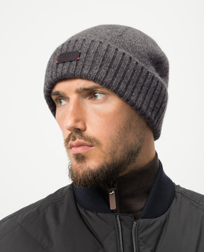 ISAIA Gray cashmere cap with logo patch BRK055YP010