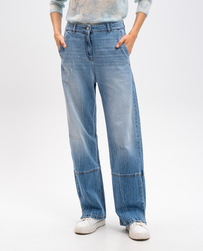 Twinset Blue distressed jeans with logo embroidery 242AT2272
