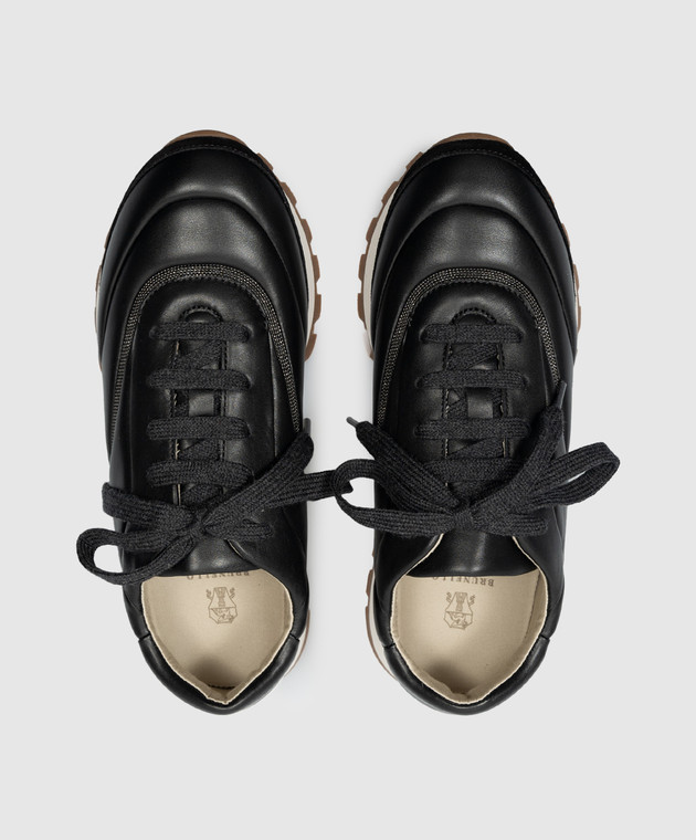 BRUNELLO CUCINELLI モニーレブラック Brunello Cucinelli - Black leather sneakers with monil chain