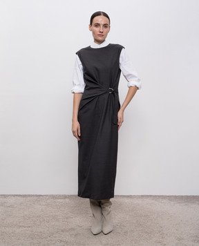 Brunello Cucinelli Gray wool dress with drapery MG912AFC51