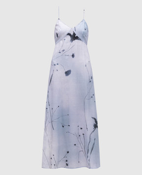 Peserico Blue dress with floral print sash E02479D04764