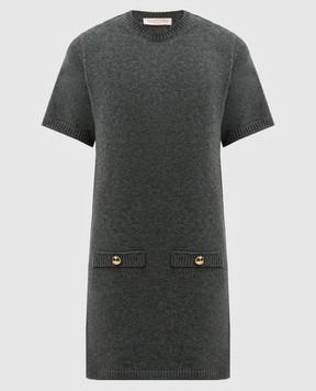 Valentino Gray wool mini dress with VLogo Signature logo 5B3KC57W8N2
